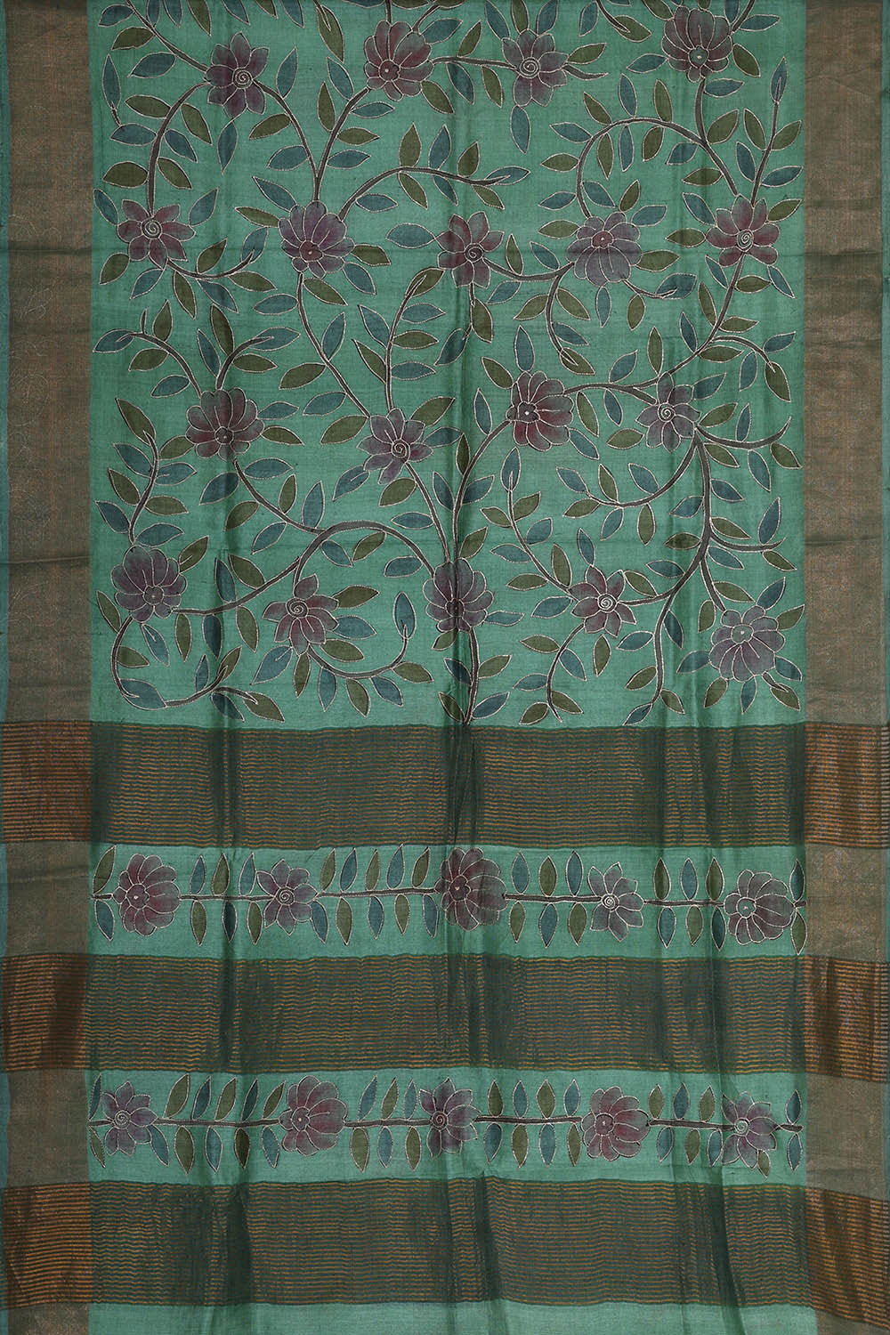 Image of Printed Tussar Silk Light Sea Green Saree
